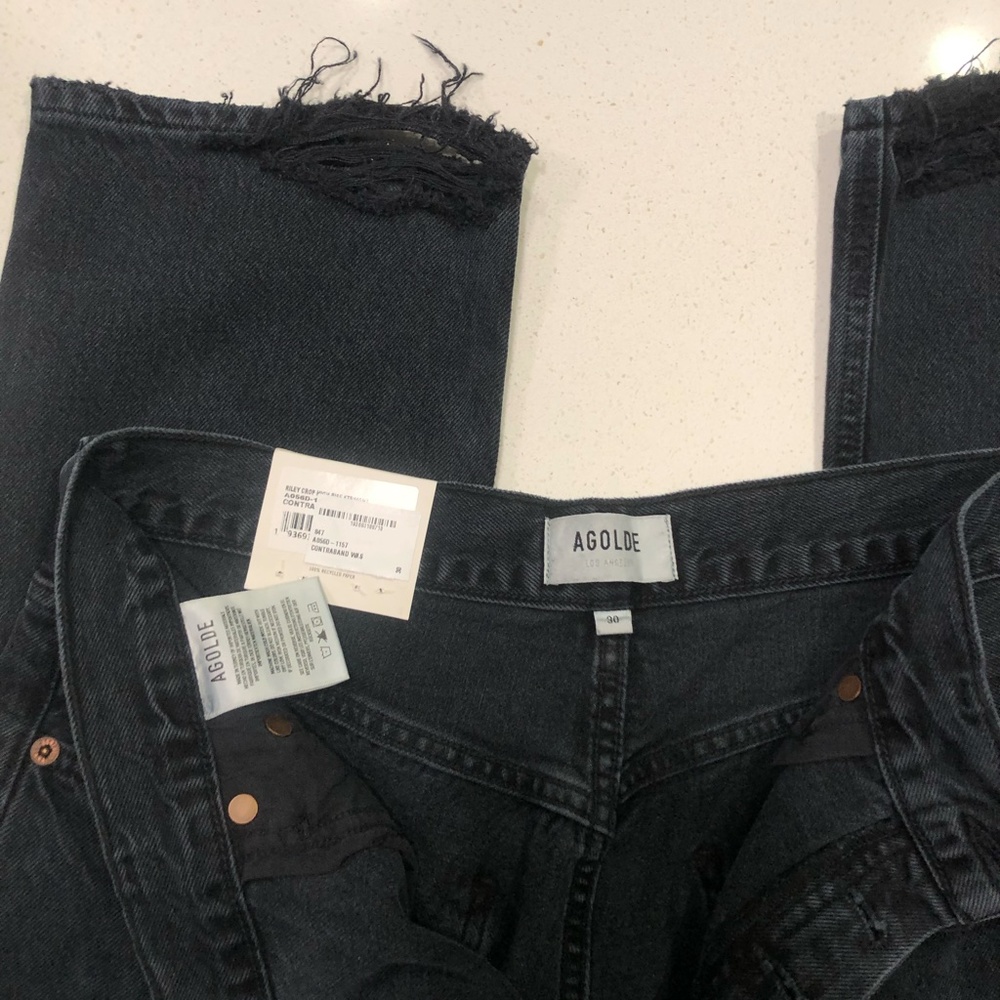 Agolde Riley Ripped Crop Straight Leg Jeans NWT - Picture 3 of 7
